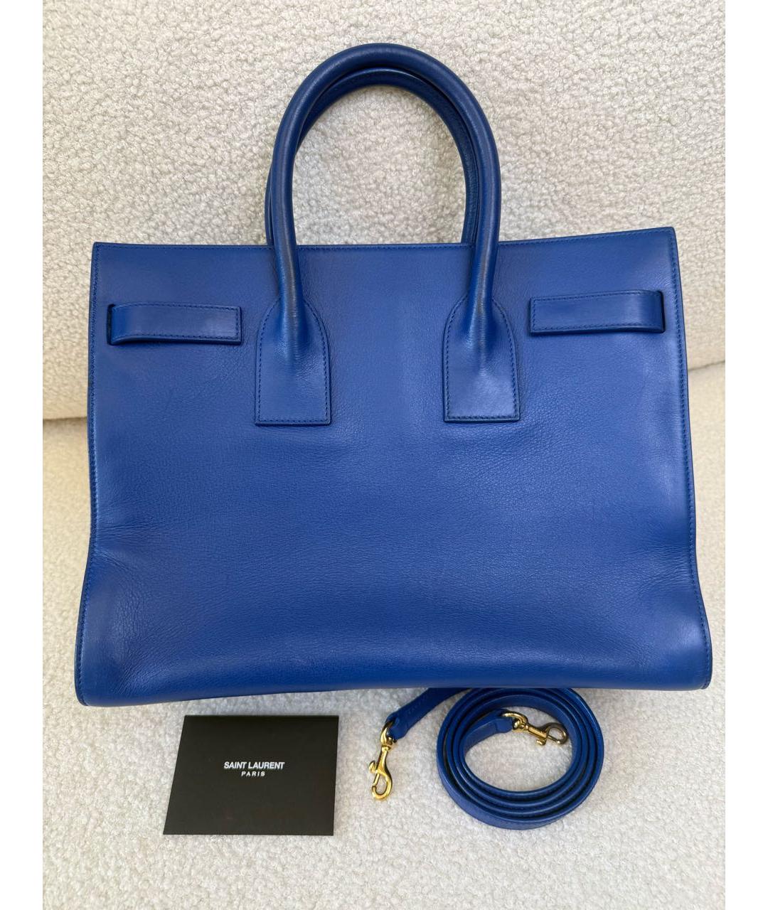 SAINT LAURENT Синяя кожаная сумка с короткими ручками, фото 3
