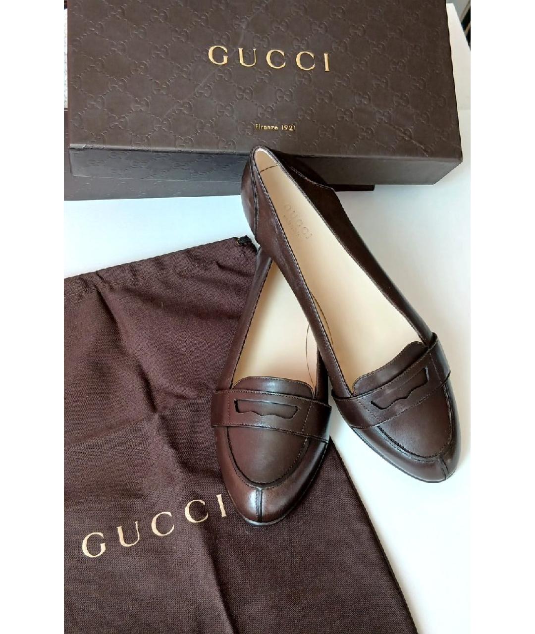 GUCCI Коричневые кожаные туфли, фото 2