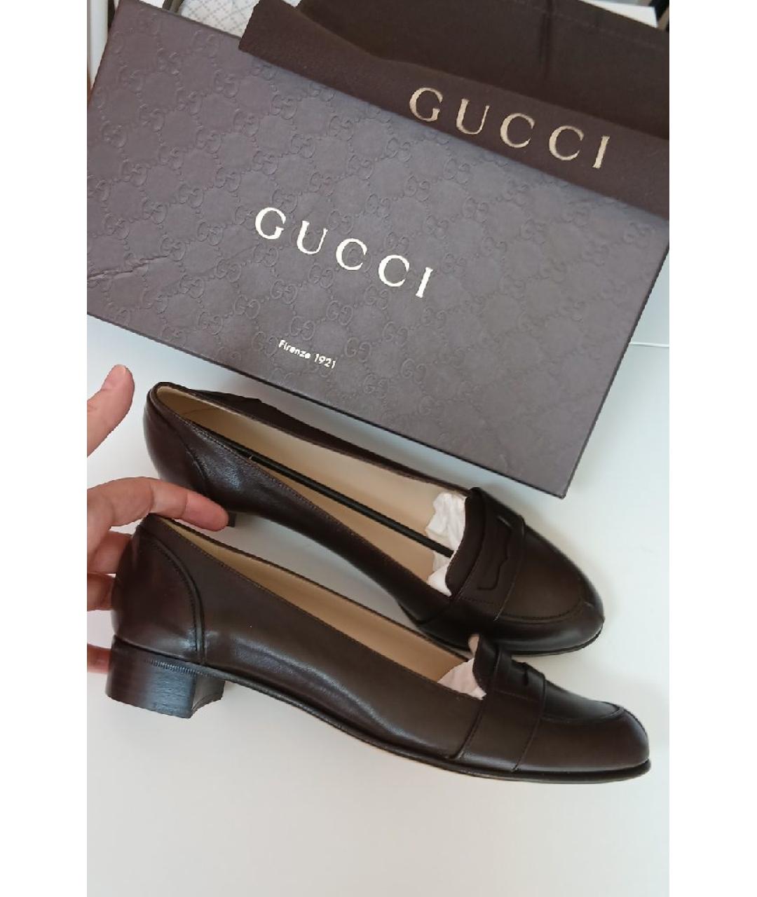 GUCCI Коричневые кожаные туфли, фото 4