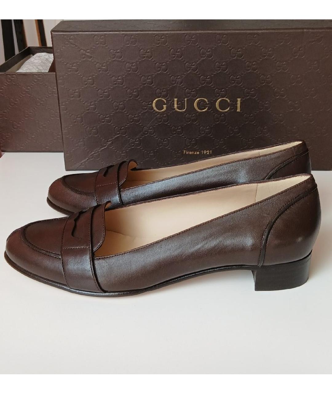 GUCCI Коричневые кожаные туфли, фото 7