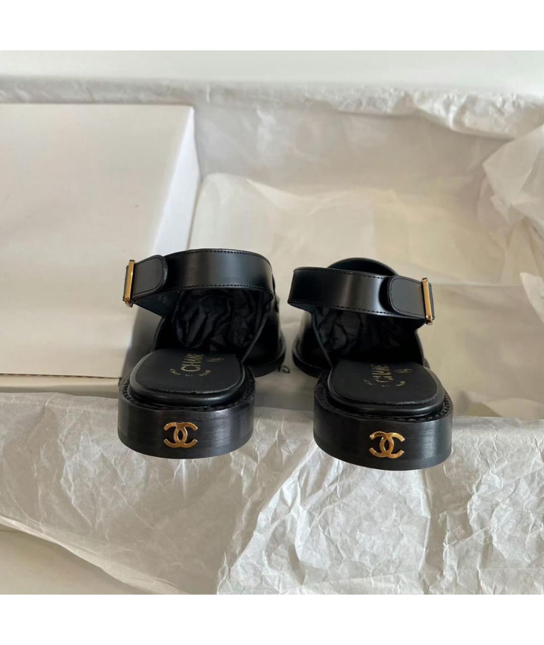 CHANEL Черные кожаные босоножки, фото 8