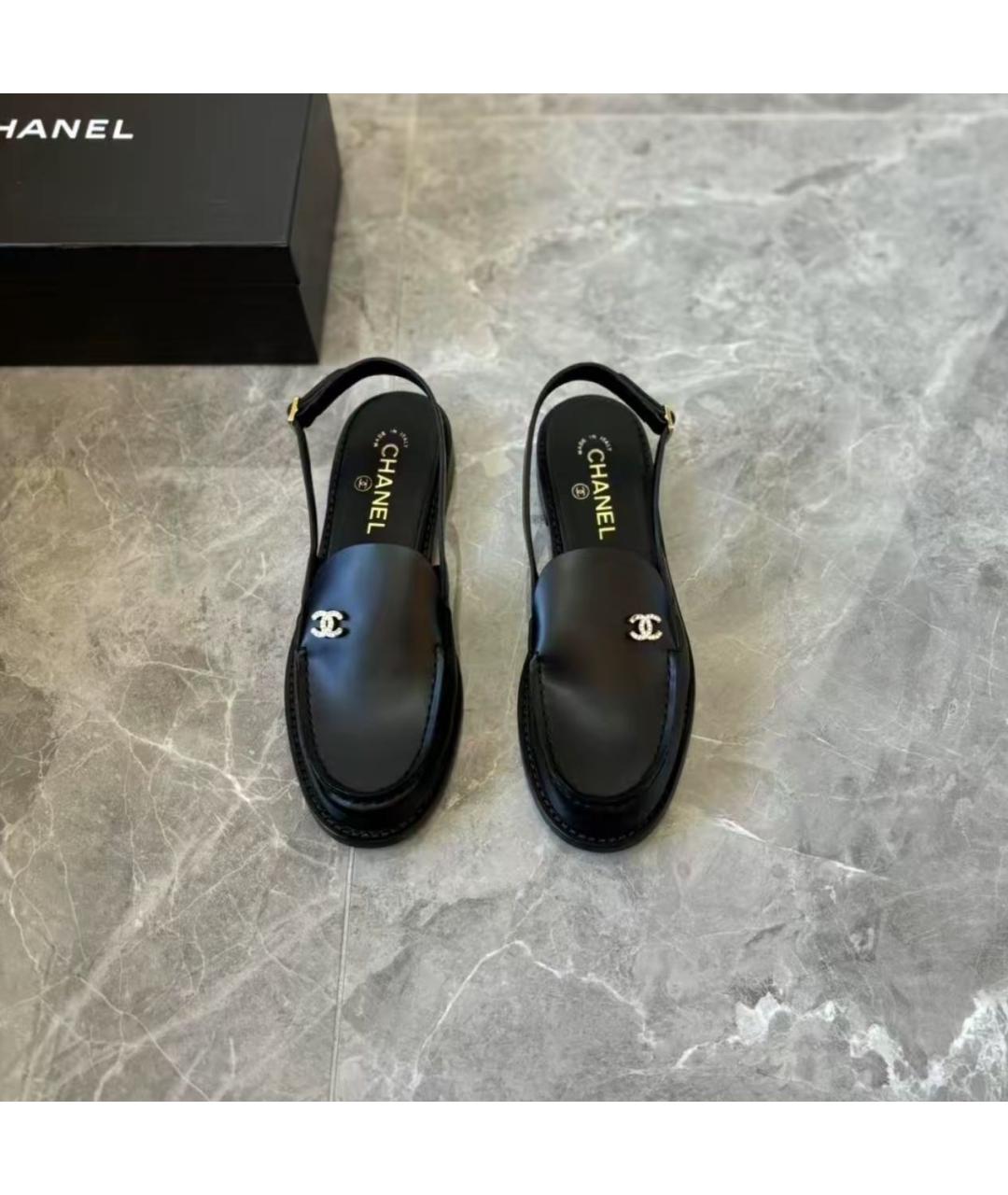 CHANEL Черные кожаные босоножки, фото 5