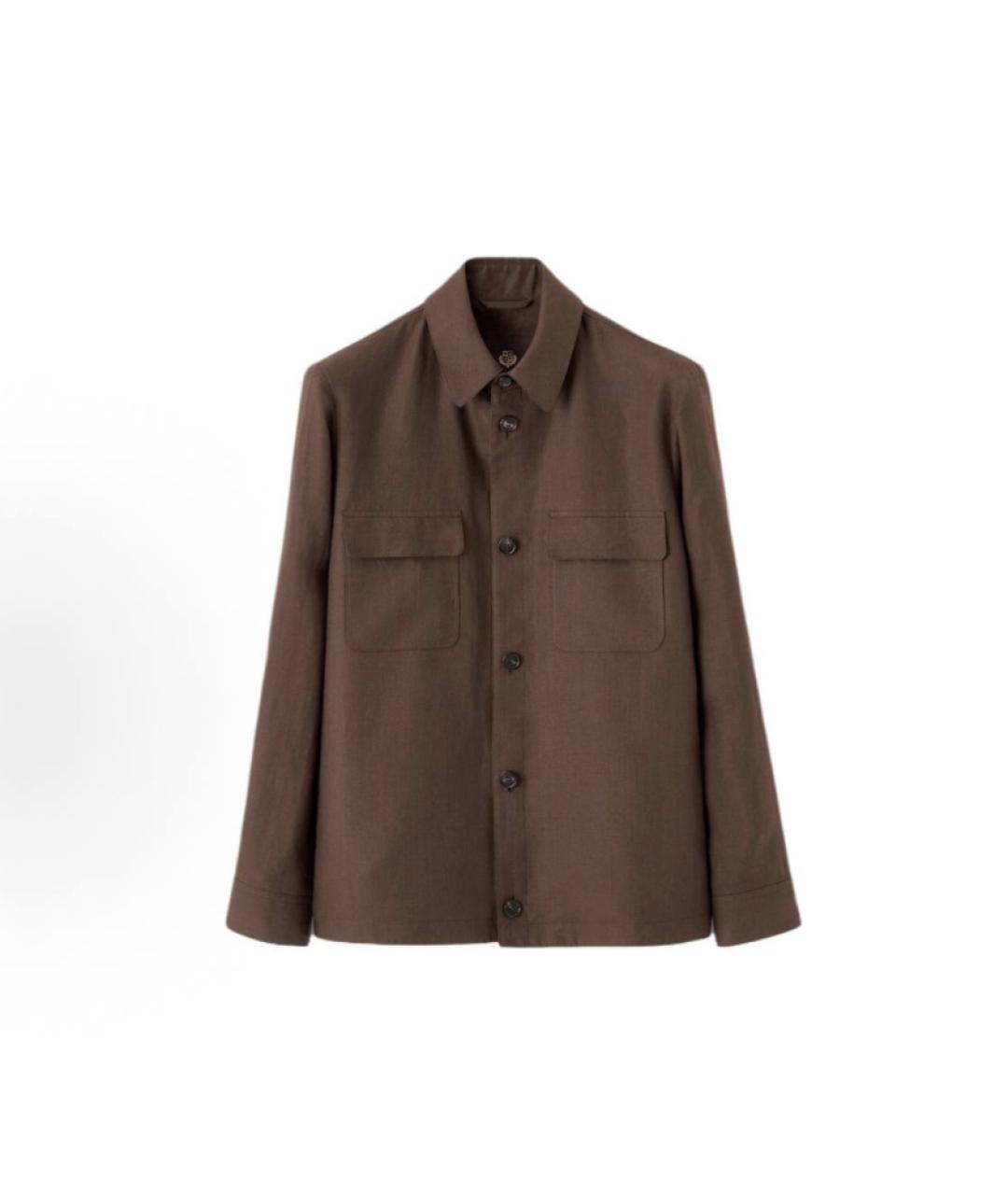 LORO PIANA Коричневая льняная классическая рубашка, фото 4