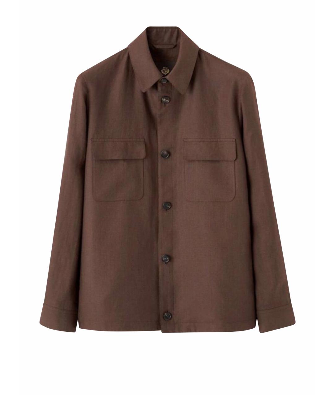 LORO PIANA Коричневая льняная классическая рубашка, фото 1