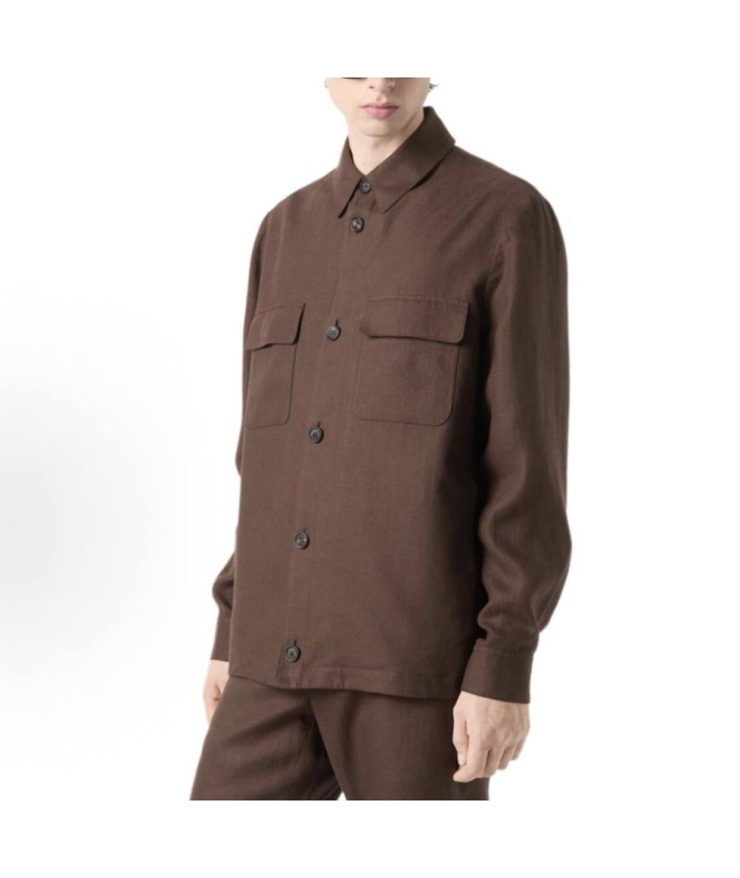 LORO PIANA Коричневая льняная классическая рубашка, фото 3