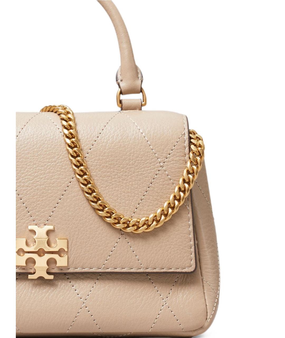 TORY BURCH Бежевая кожаная сумка с короткими ручками, фото 2