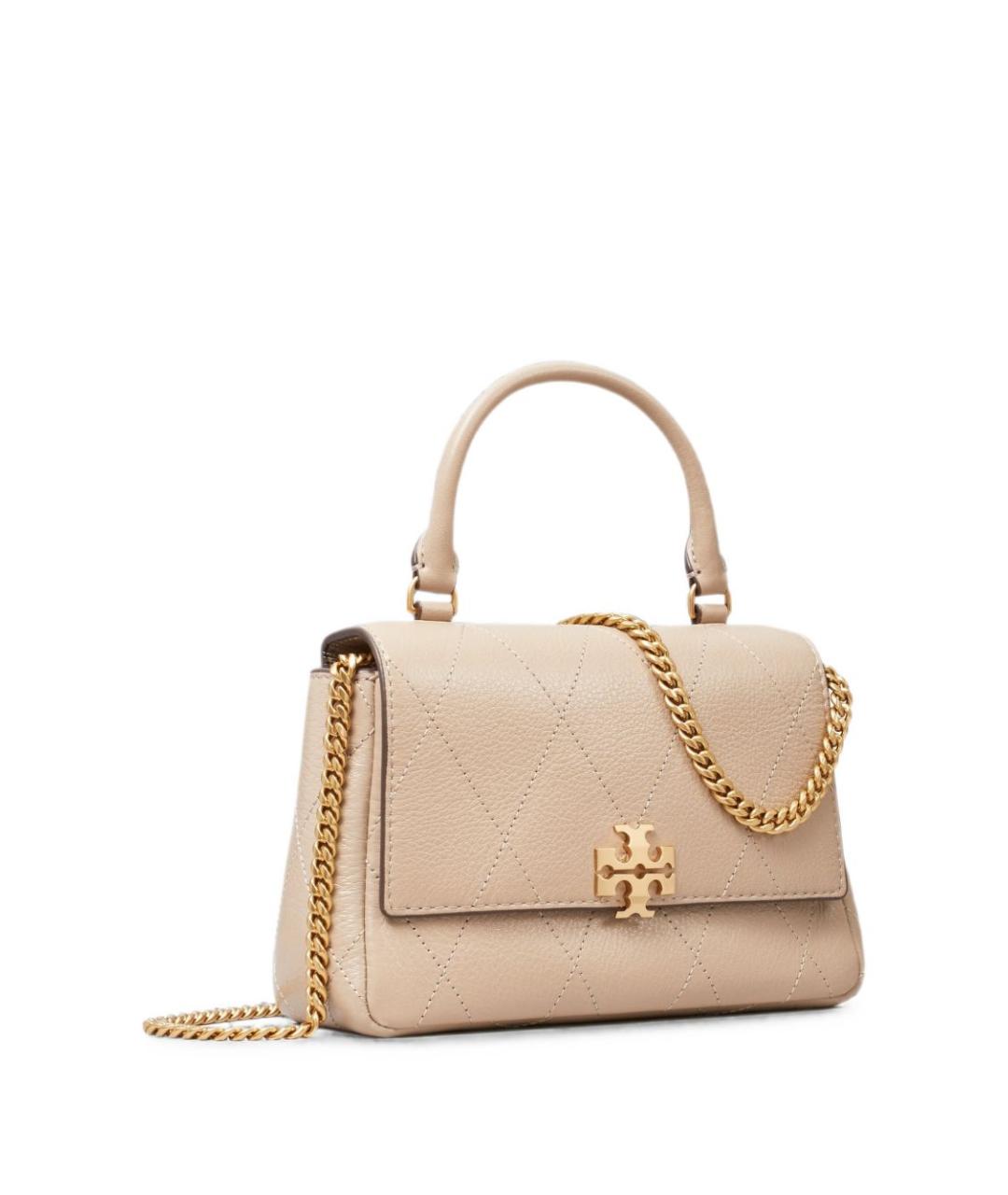 TORY BURCH Бежевая кожаная сумка с короткими ручками, фото 4