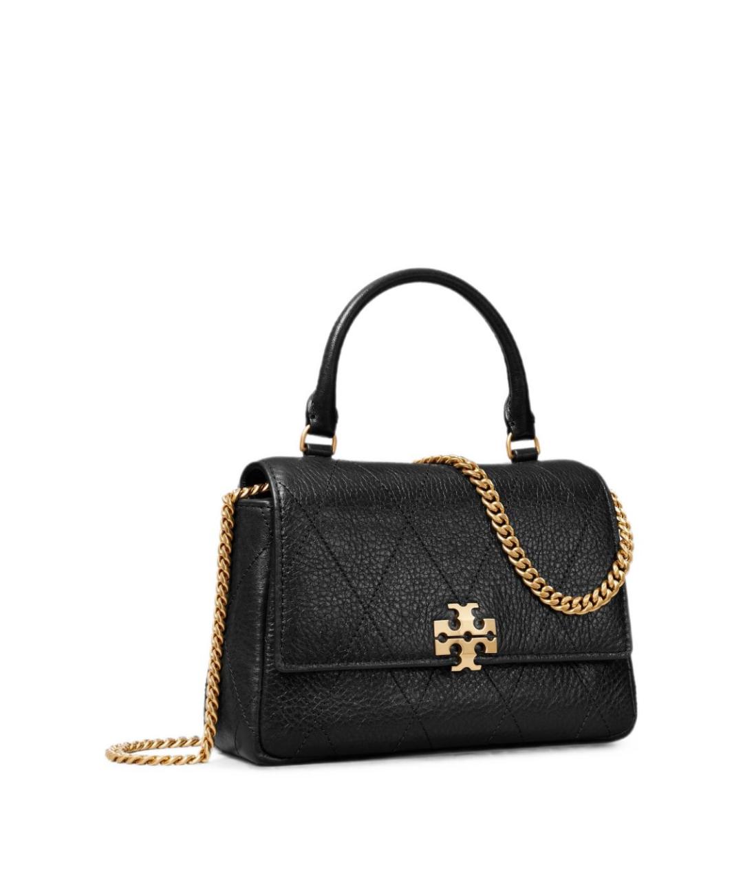 TORY BURCH Черная кожаная сумка с короткими ручками, фото 3
