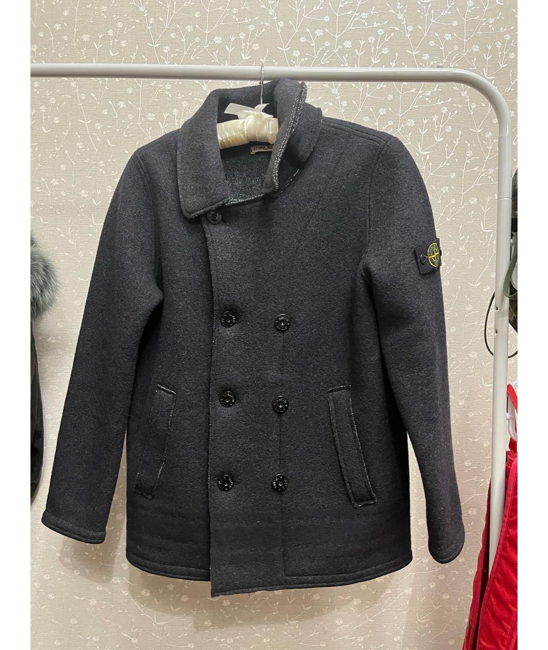 STONE ISLAND Черное шерстяное пальто, фото 7