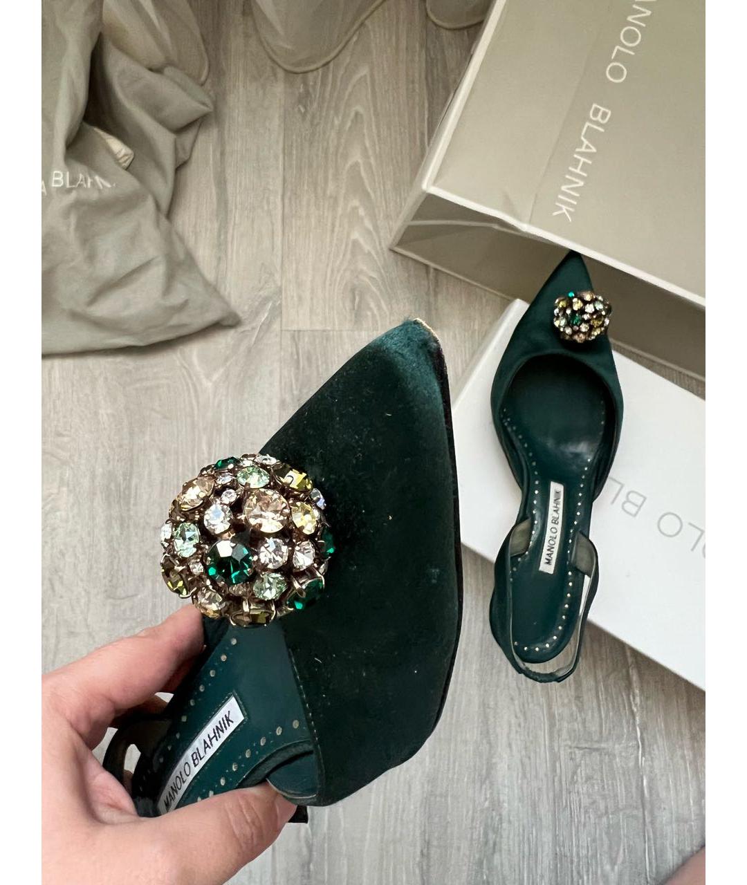 MANOLO BLAHNIK Зеленые текстильные туфли, фото 7