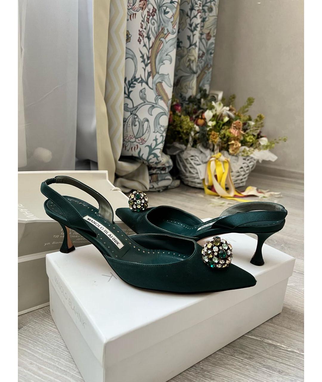 MANOLO BLAHNIK Зеленые текстильные туфли, фото 9
