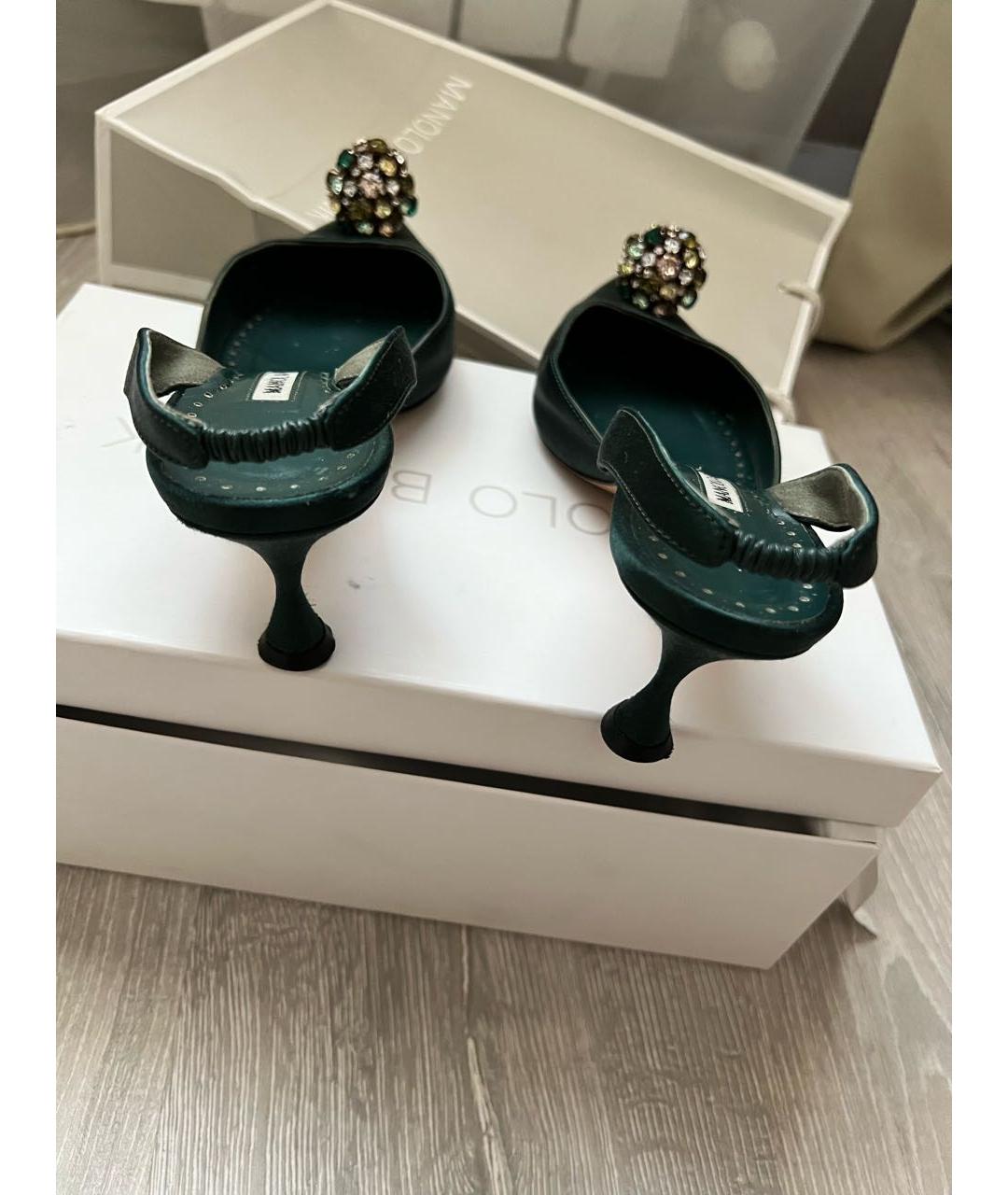 MANOLO BLAHNIK Зеленые текстильные туфли, фото 4