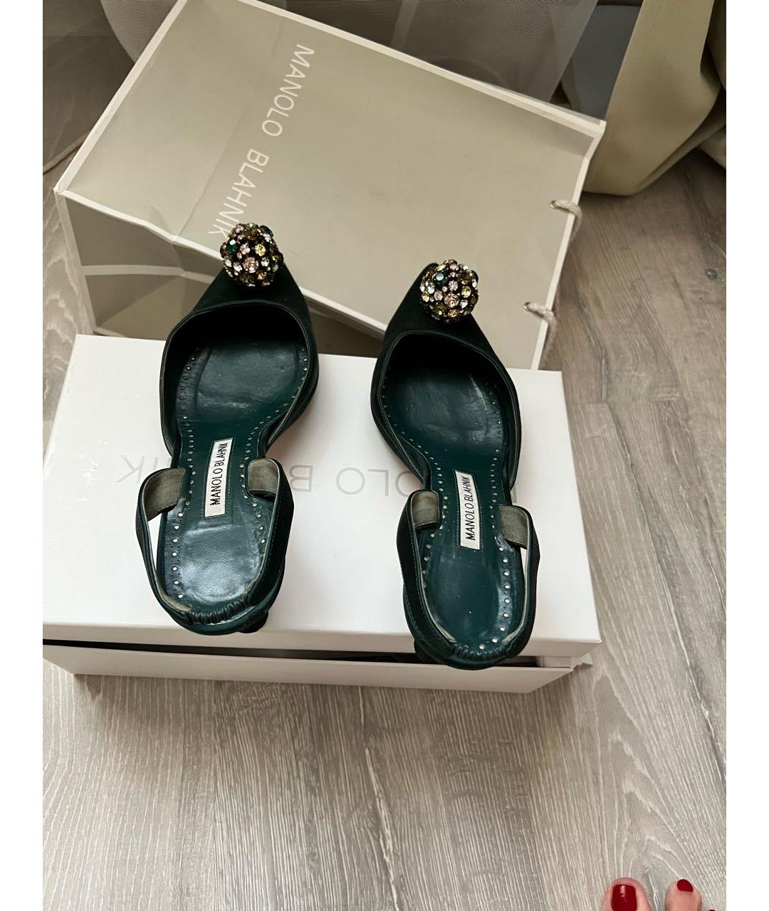 MANOLO BLAHNIK Зеленые текстильные туфли, фото 3
