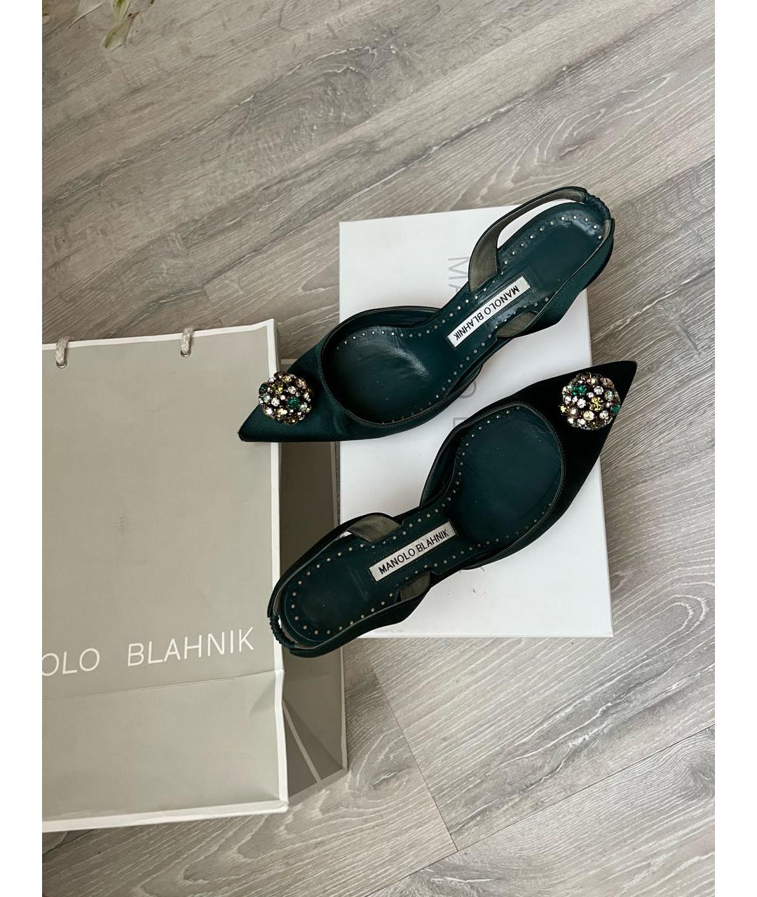MANOLO BLAHNIK Зеленые текстильные туфли, фото 2