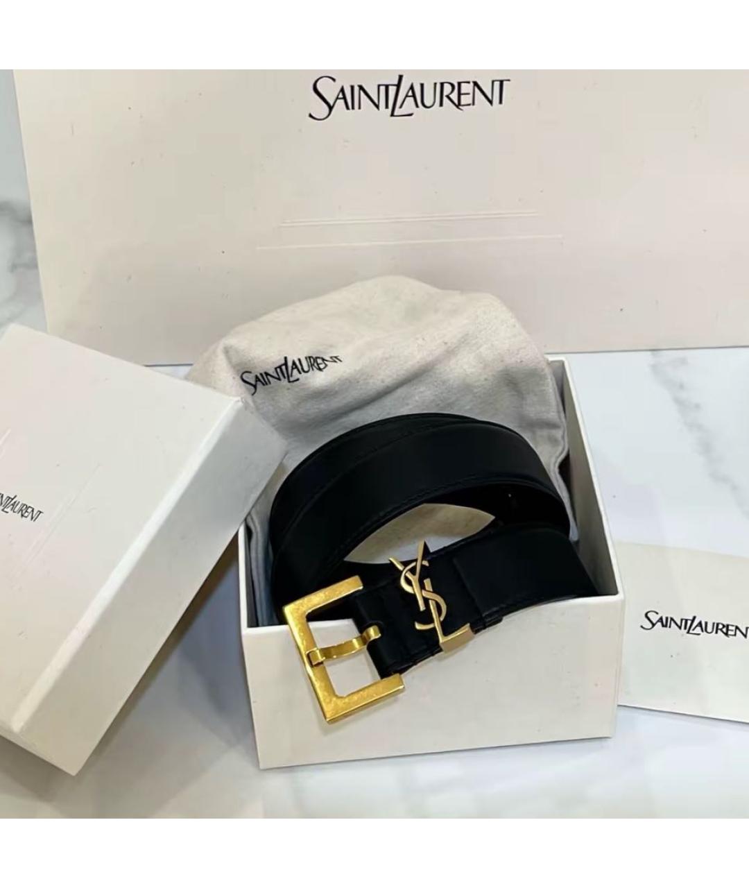 SAINT LAURENT Черный кожаный ремень, фото 6