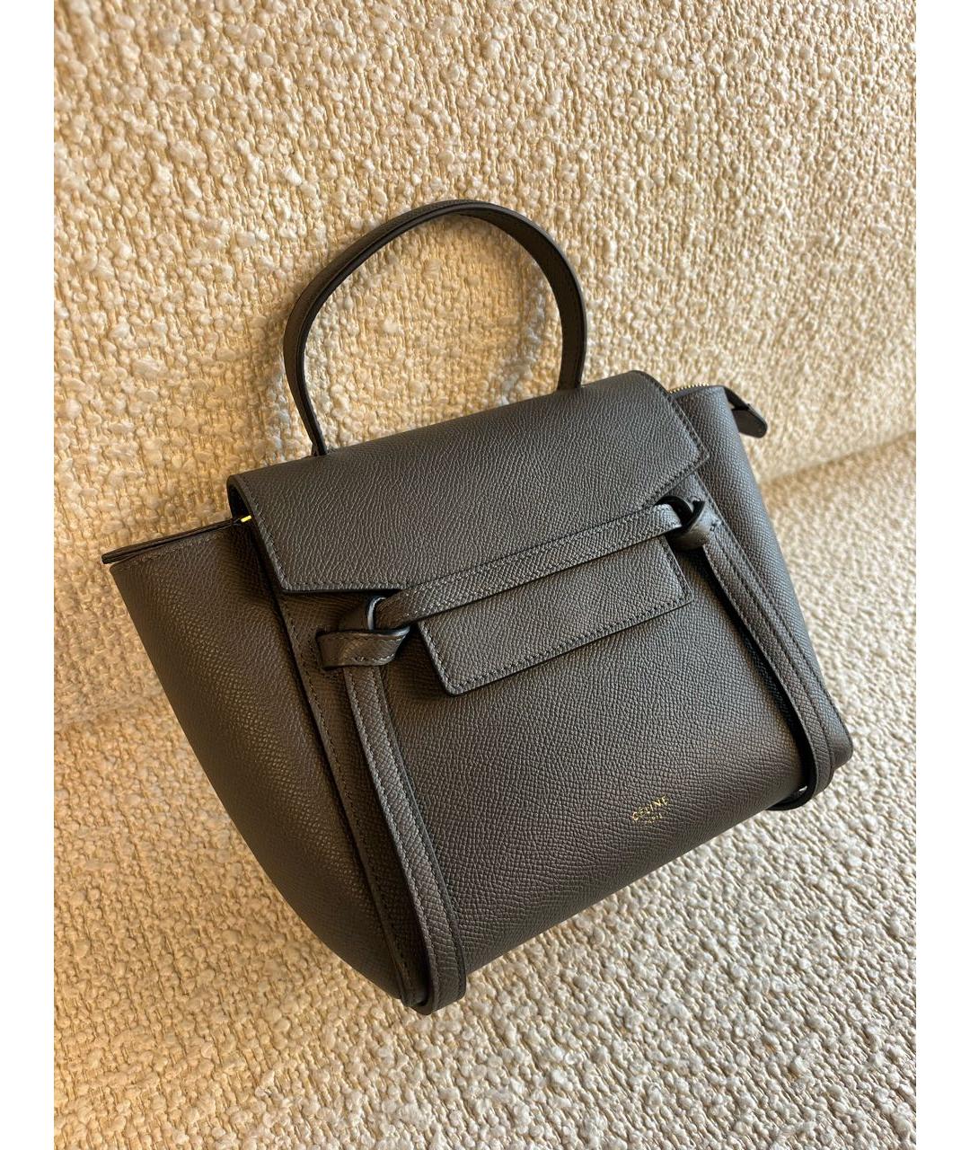 CELINE Антрацитовая кожаная сумка с короткими ручками, фото 2