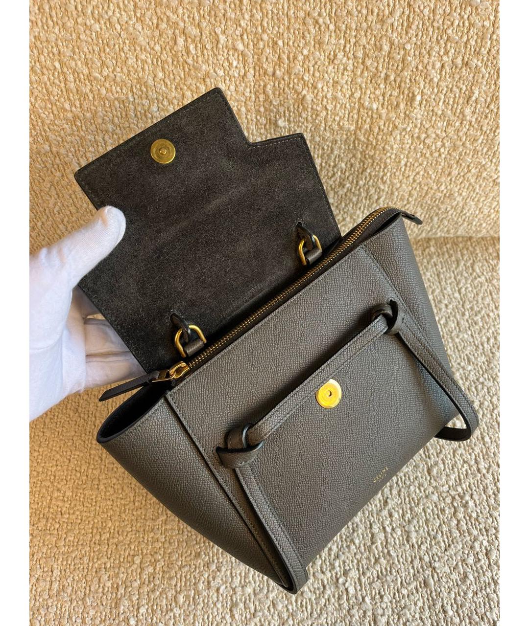 CELINE Антрацитовая кожаная сумка с короткими ручками, фото 7