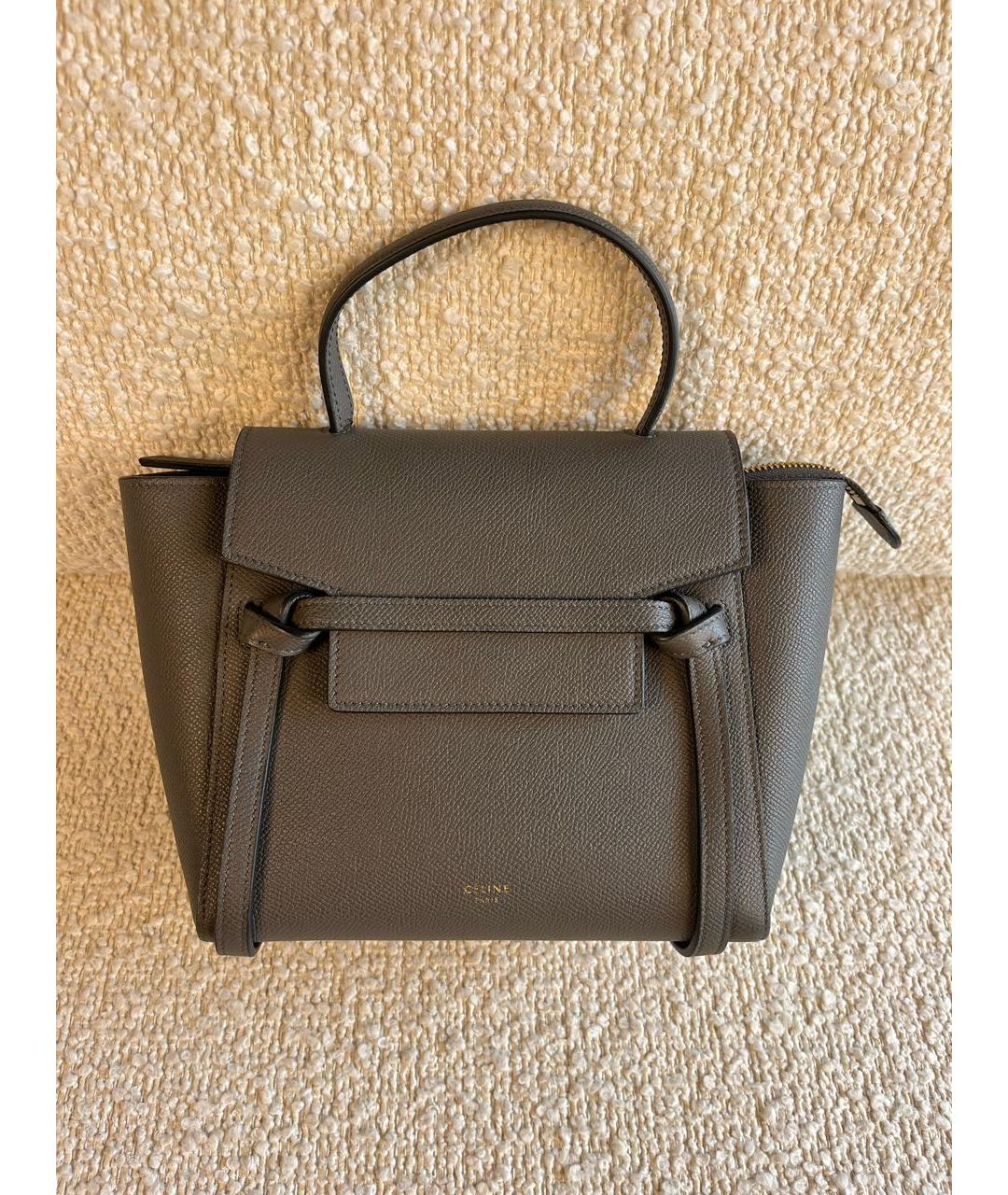 CELINE Антрацитовая кожаная сумка с короткими ручками, фото 9