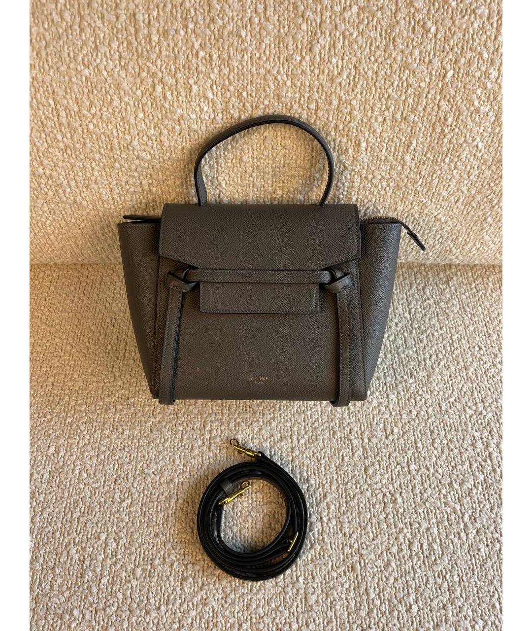 CELINE Антрацитовая кожаная сумка с короткими ручками, фото 6