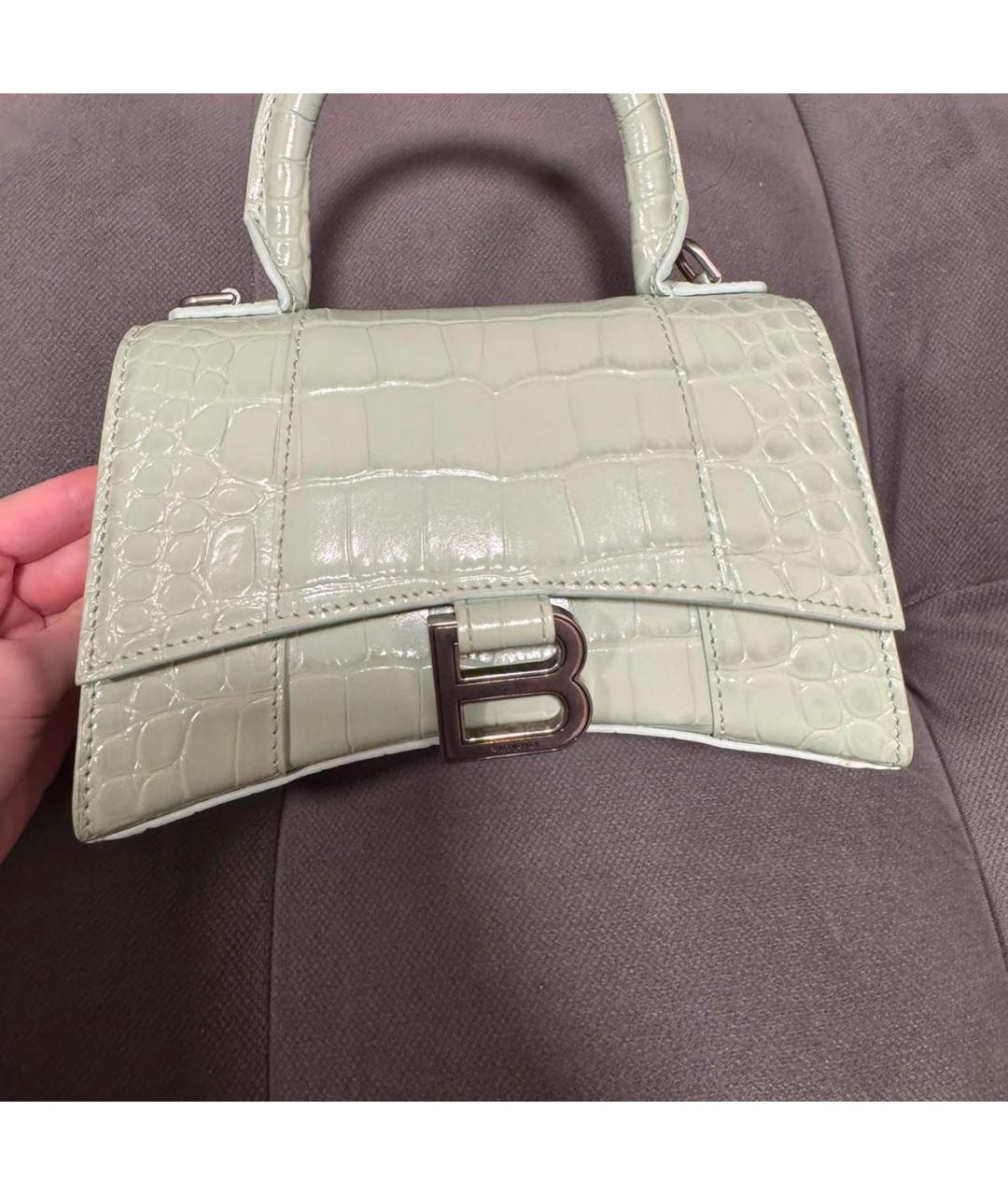 BALENCIAGA Салатовая кожаная сумка с короткими ручками, фото 3