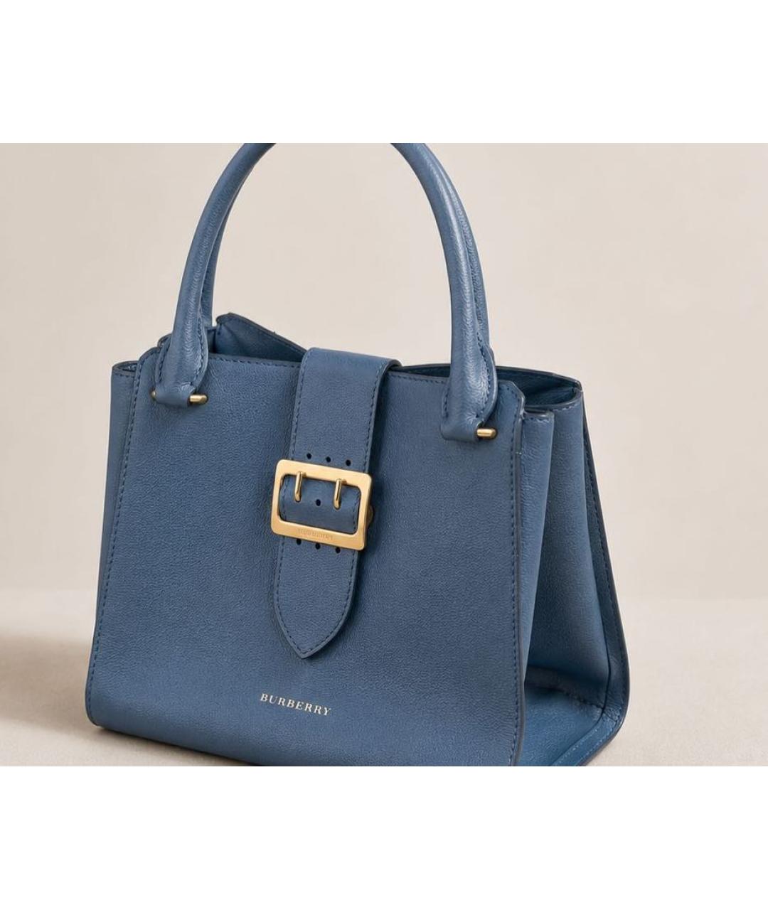 BURBERRY Голубая кожаная сумка с короткими ручками, фото 5