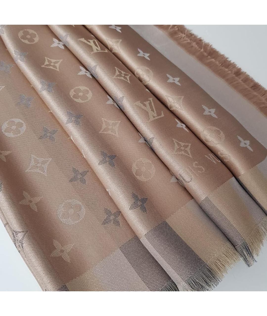 LOUIS VUITTON Бежевый шелковый платок, фото 3