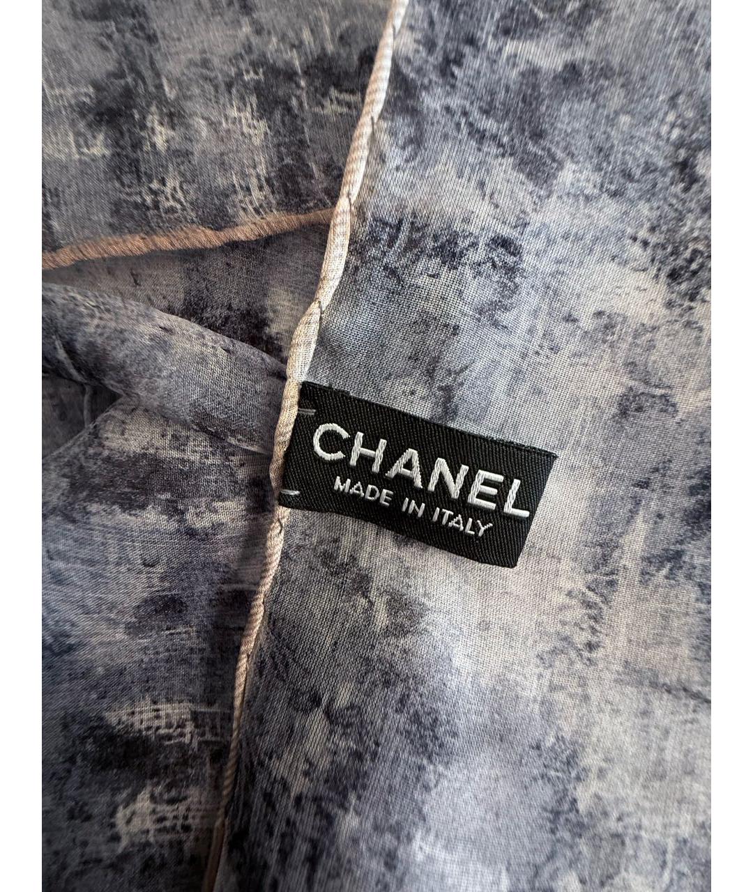 CHANEL Серый шелковый шарф, фото 4