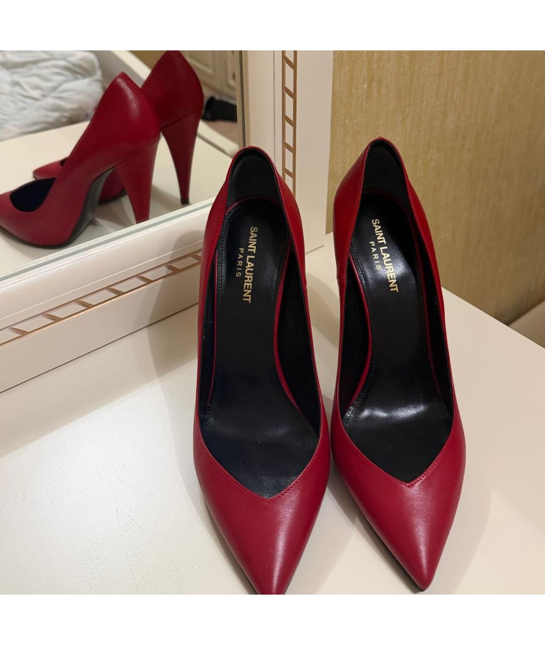 SAINT LAURENT Бордовые кожаные туфли, фото 2