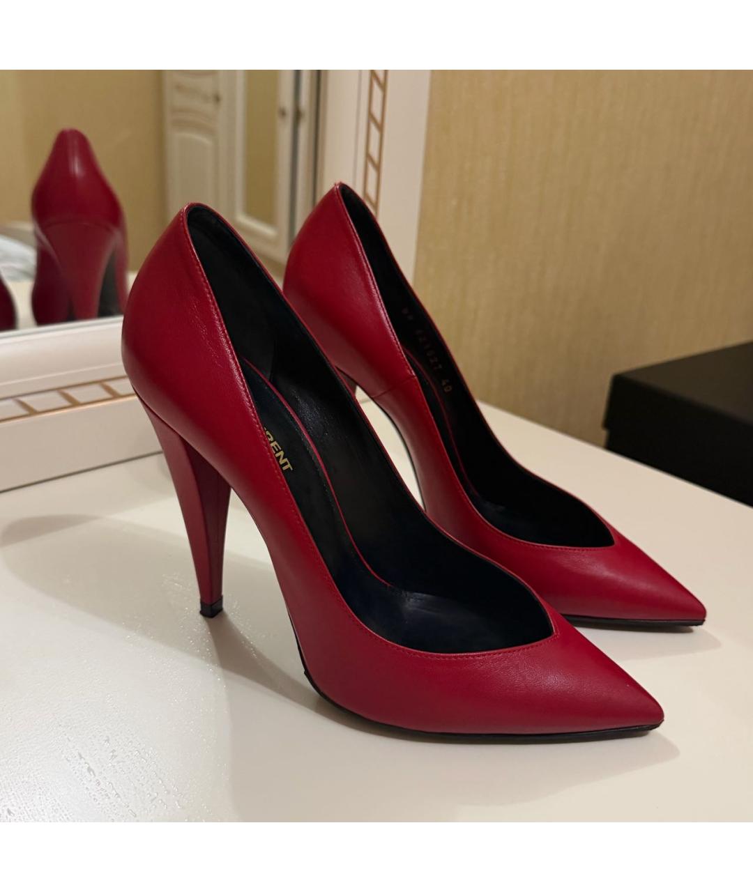 SAINT LAURENT Бордовые кожаные туфли, фото 5