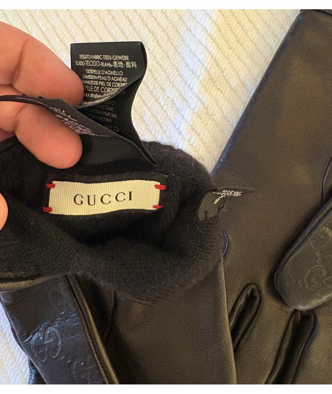 GUCCI Черные кожаные перчатки, фото 4
