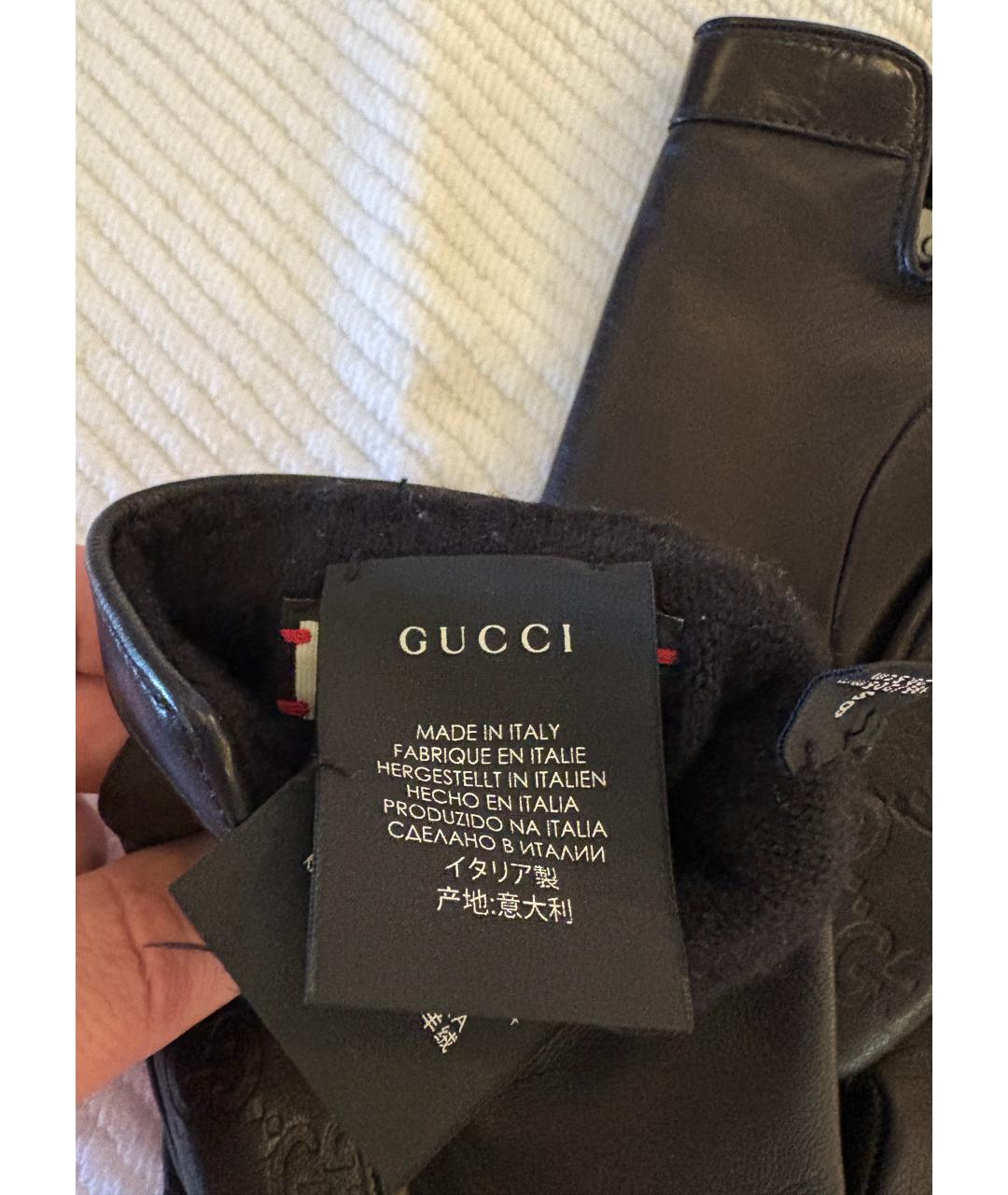 GUCCI Черные кожаные перчатки, фото 3