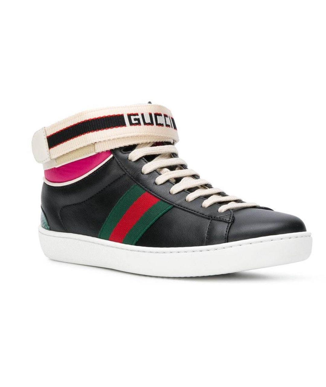 GUCCI Черные кожаные кеды, фото 1