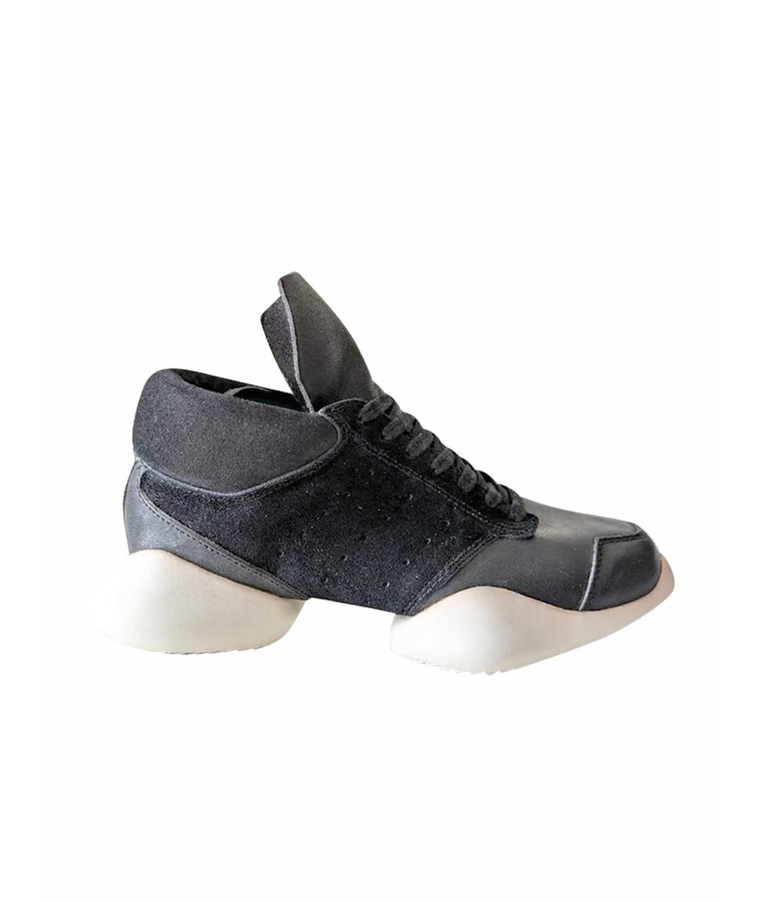 RICK OWENS Черные кожаные кроссовки, фото 1