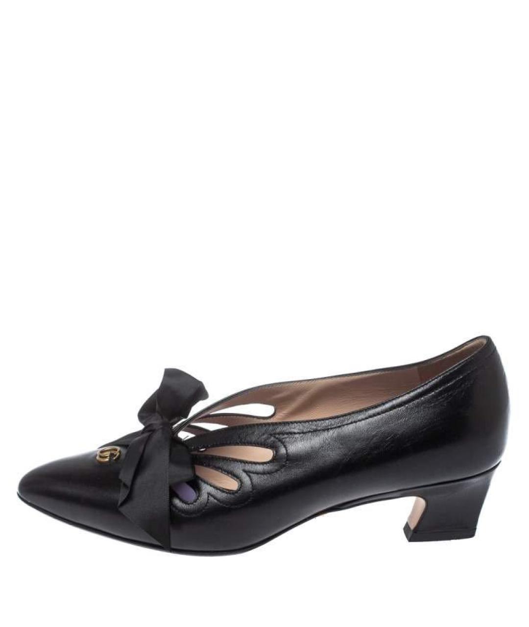 GUCCI Черные кожаные лодочки на низком каблуке, фото 6