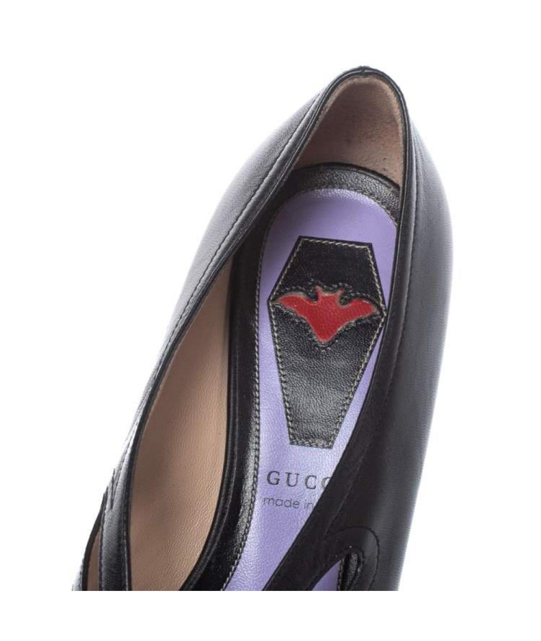 GUCCI Черные кожаные лодочки на низком каблуке, фото 5