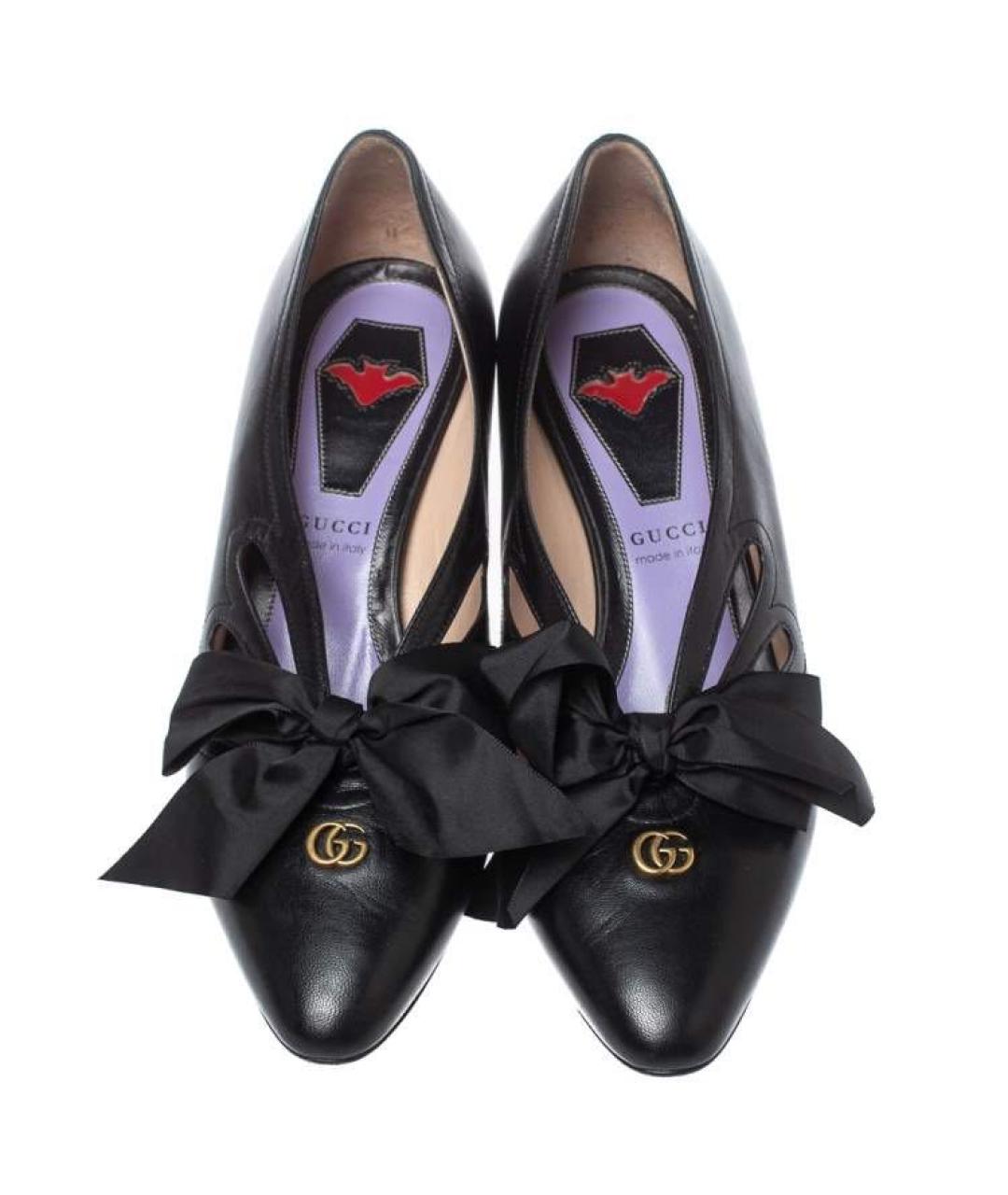 GUCCI Черные кожаные лодочки на низком каблуке, фото 4