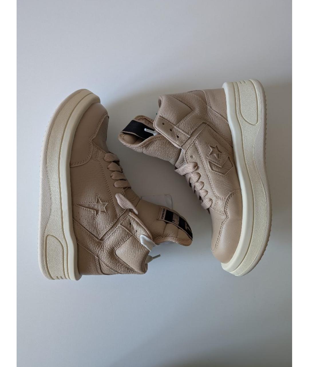 RICK OWENS Бежевые кожаные кеды, фото 2