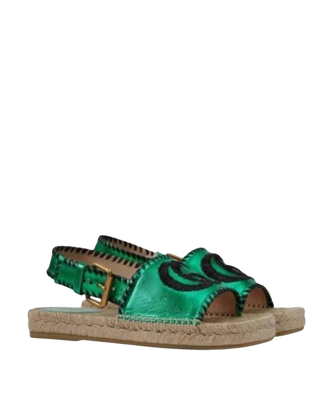 GUCCI Зеленые кожаные сандалии, фото 1