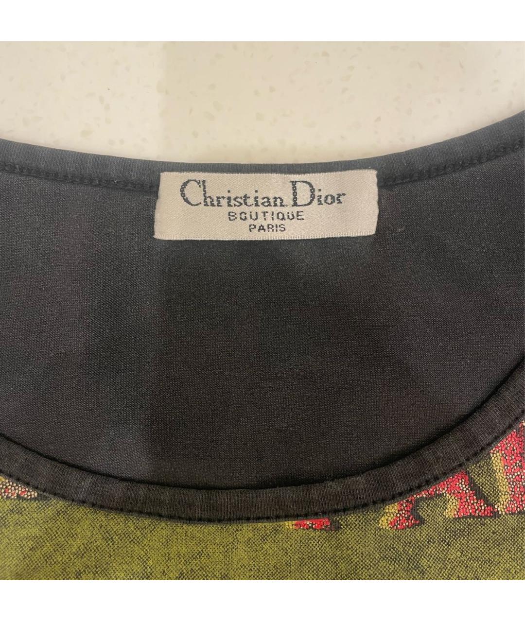 CHRISTIAN DIOR Хаки хлопко-эластановая футболка, фото 3