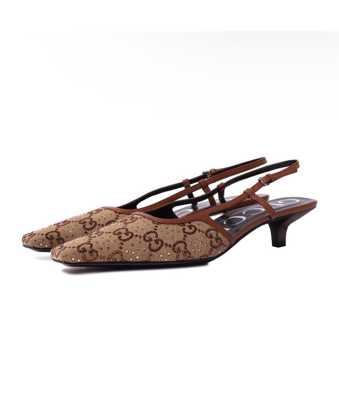 GUCCI Коричневые текстильные сабо, фото 3