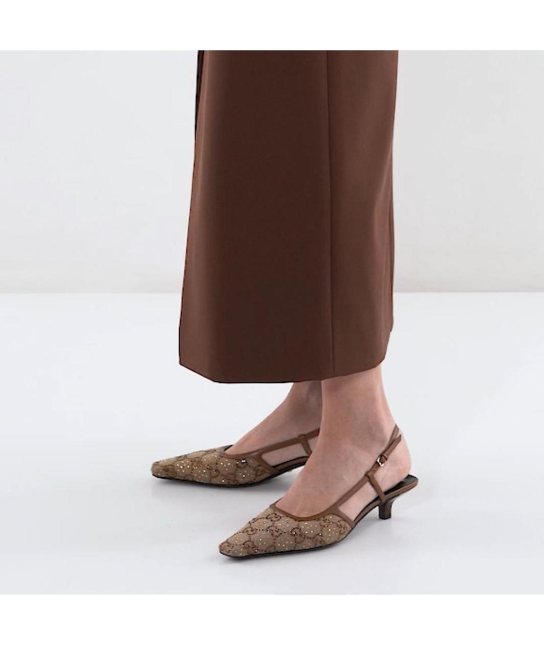 GUCCI Коричневые текстильные сабо, фото 5