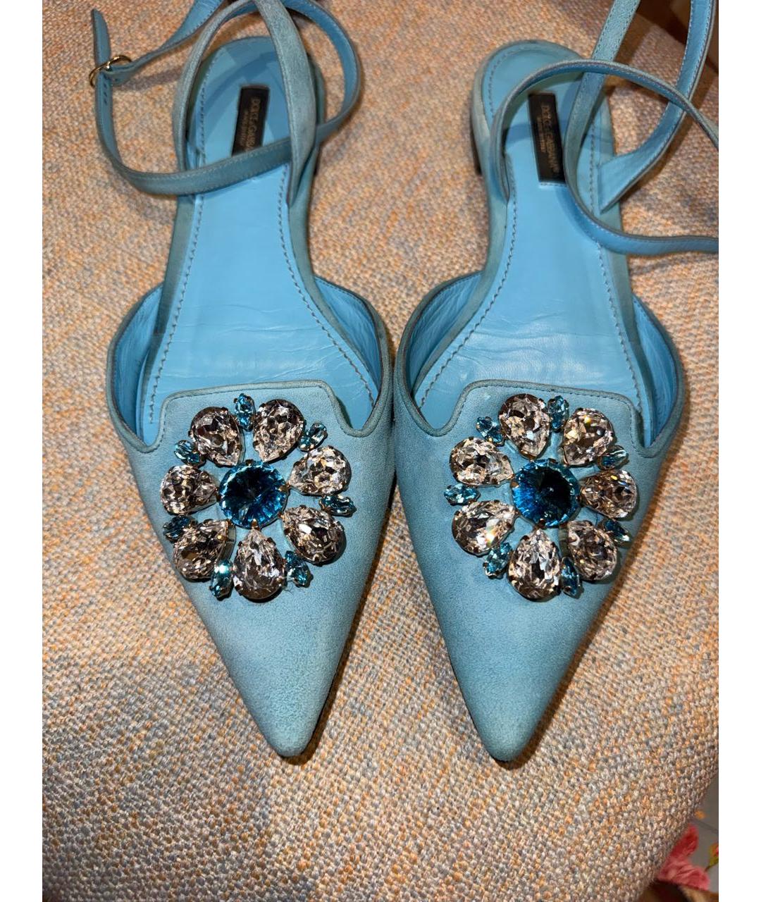 DOLCE&GABBANA Голубые замшевые лодочки на низком каблуке, фото 2