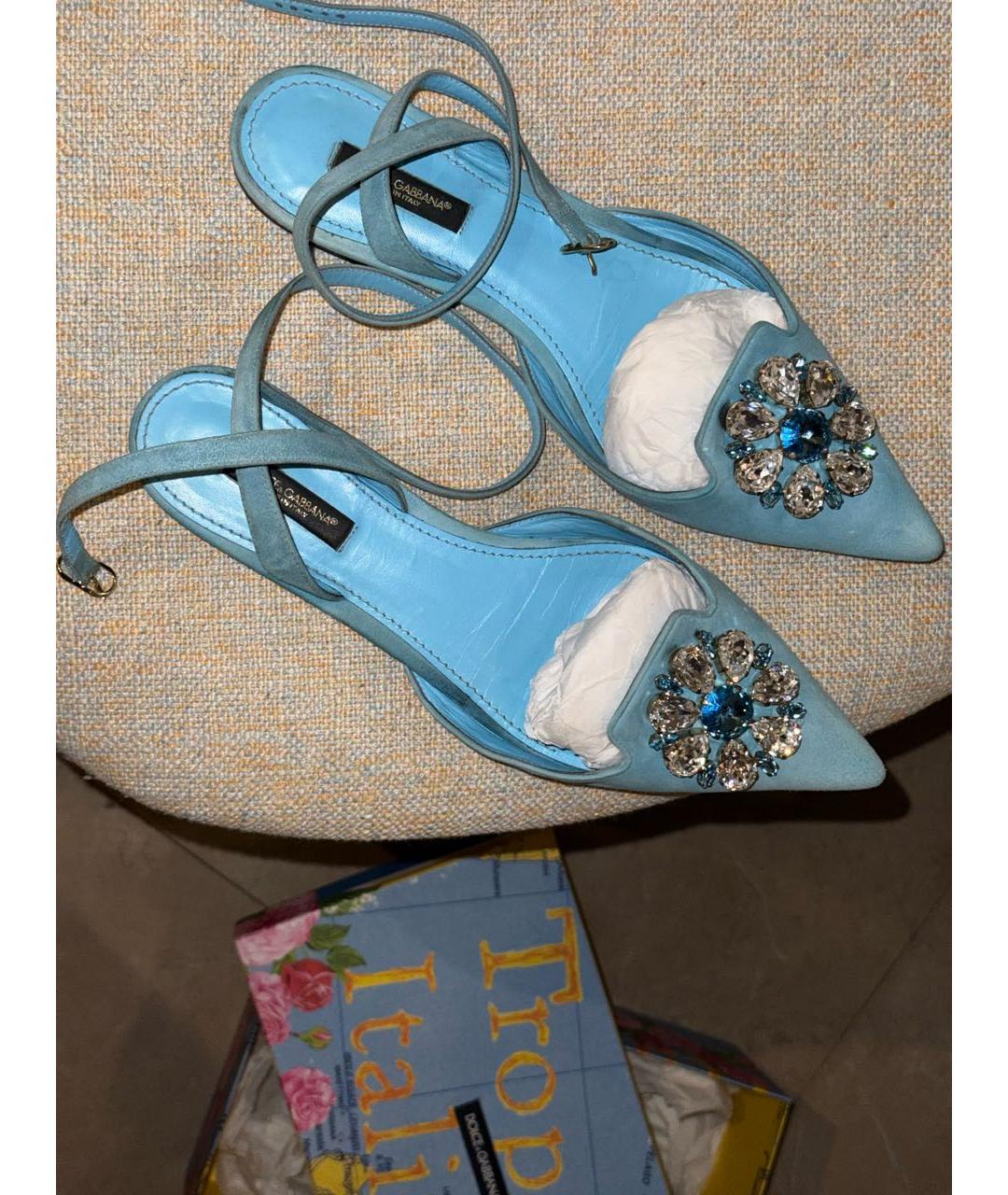 DOLCE&GABBANA Голубые замшевые лодочки на низком каблуке, фото 7