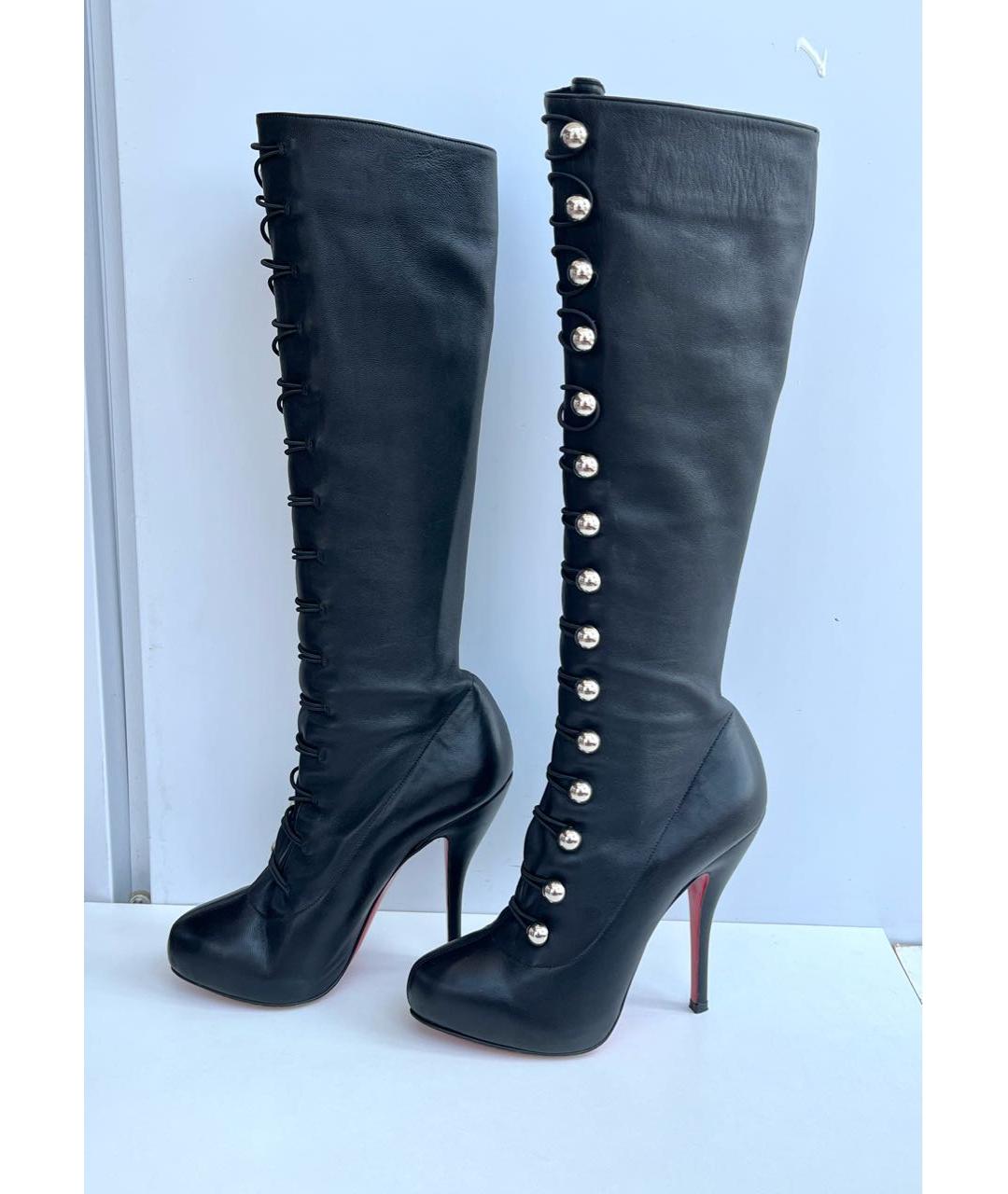 CHRISTIAN LOUBOUTIN Черные кожаные сапоги, фото 3