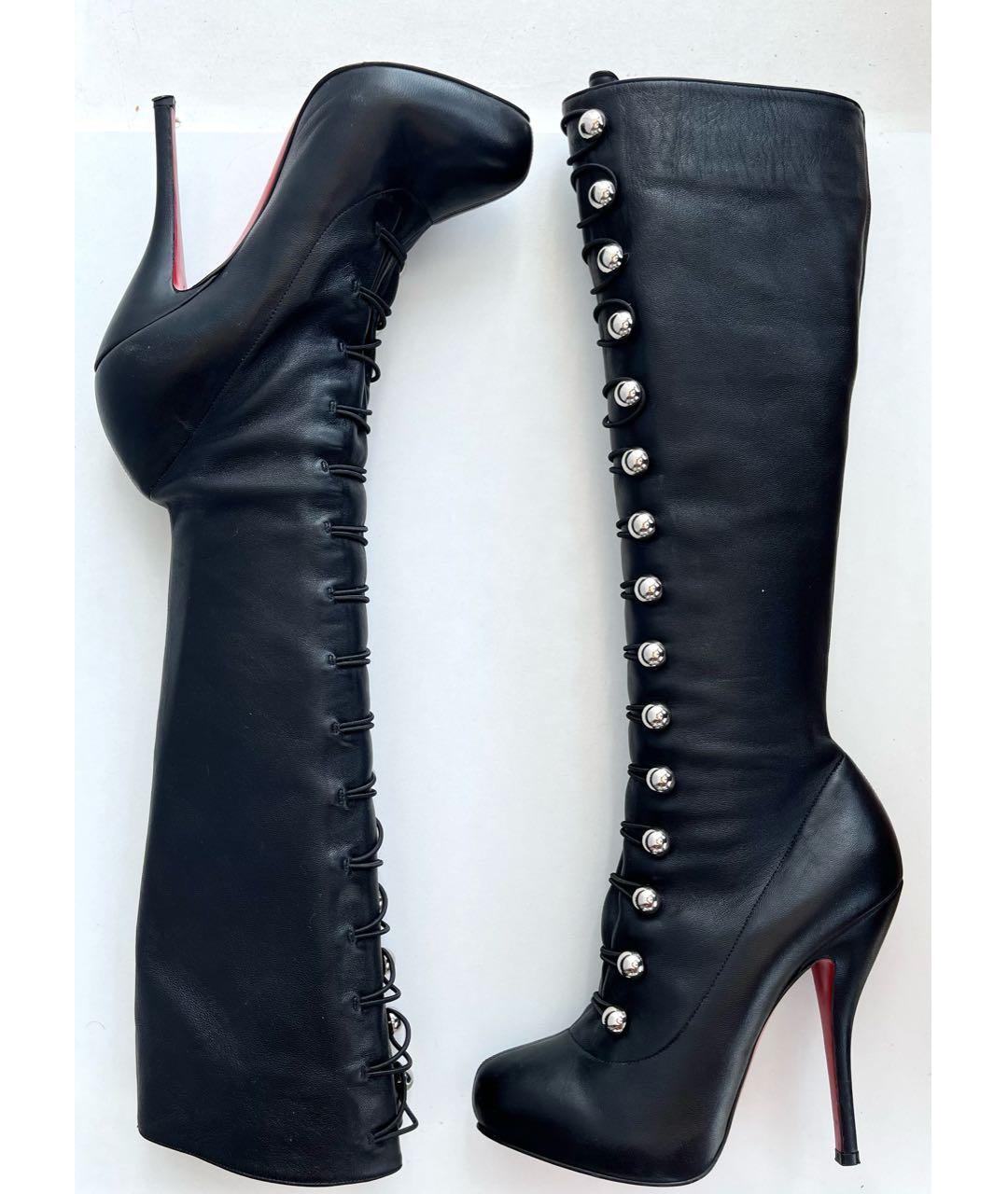 CHRISTIAN LOUBOUTIN Черные кожаные сапоги, фото 8