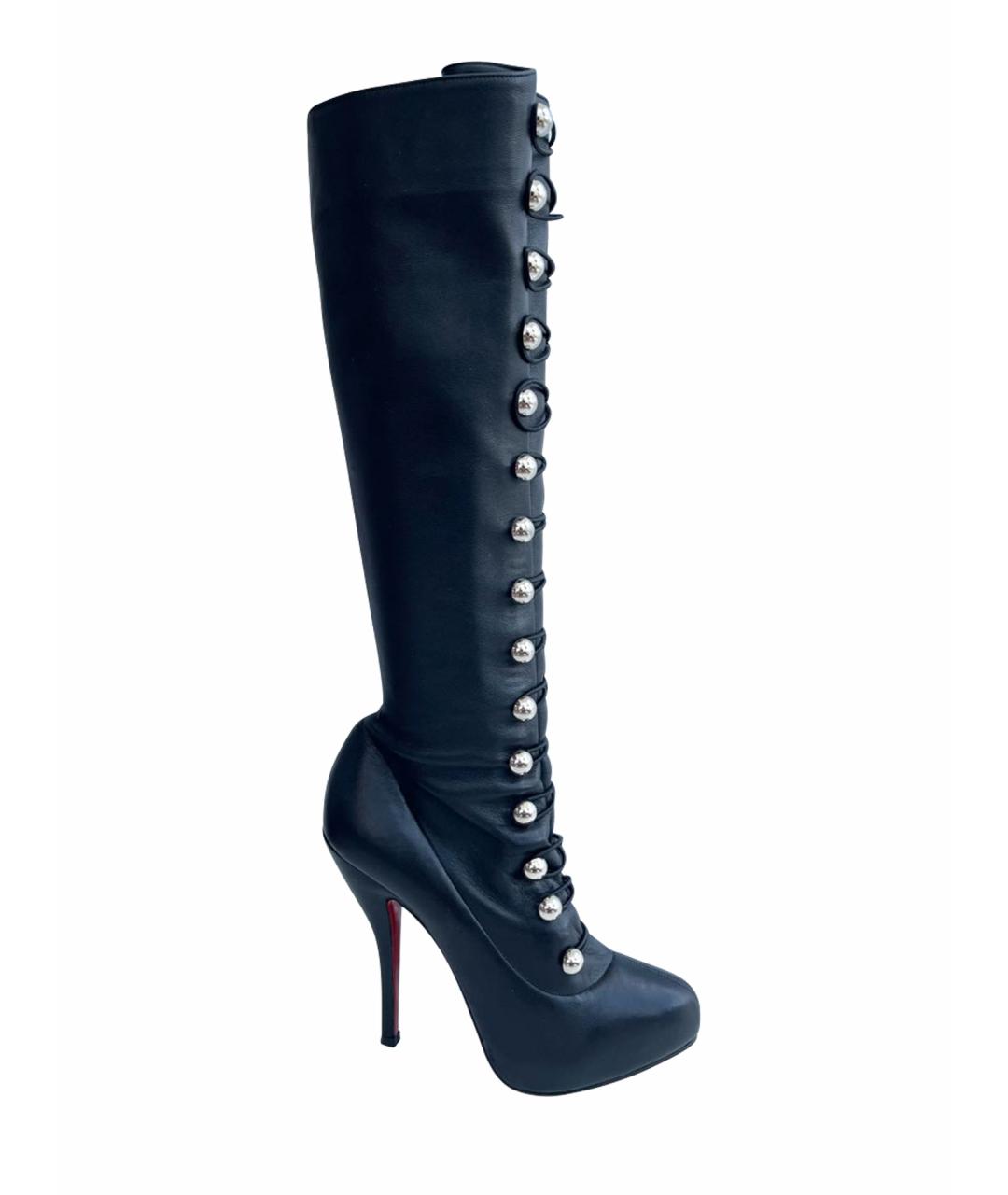 CHRISTIAN LOUBOUTIN Черные кожаные сапоги, фото 1