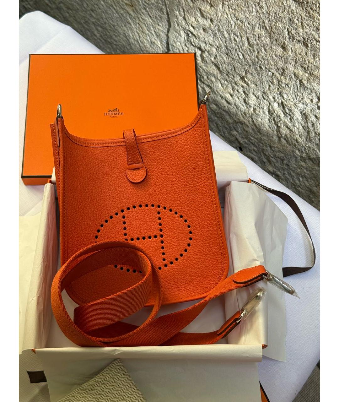 HERMES Оранжевая кожаная сумка через плечо, фото 3