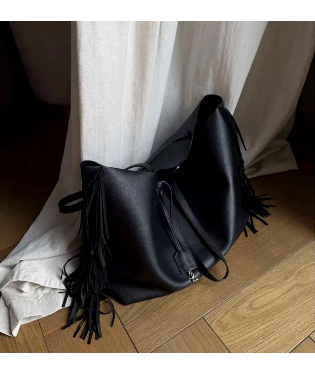 SAINT LAURENT Черная кожаная сумка тоут, фото 2