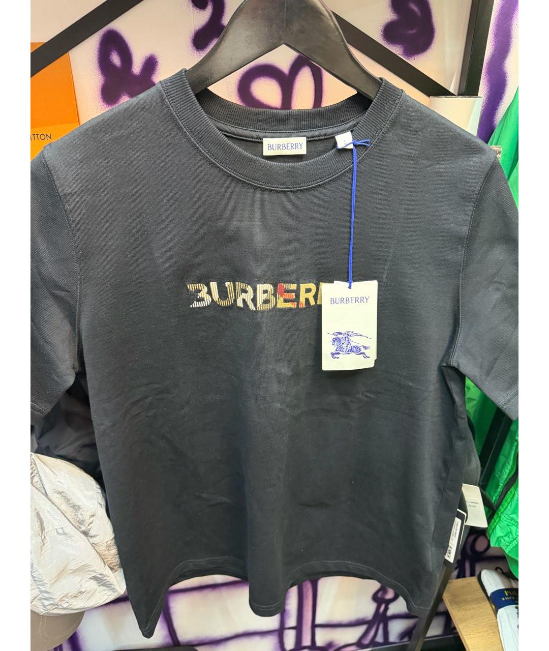 BURBERRY Черная хлопковая футболка, фото 3