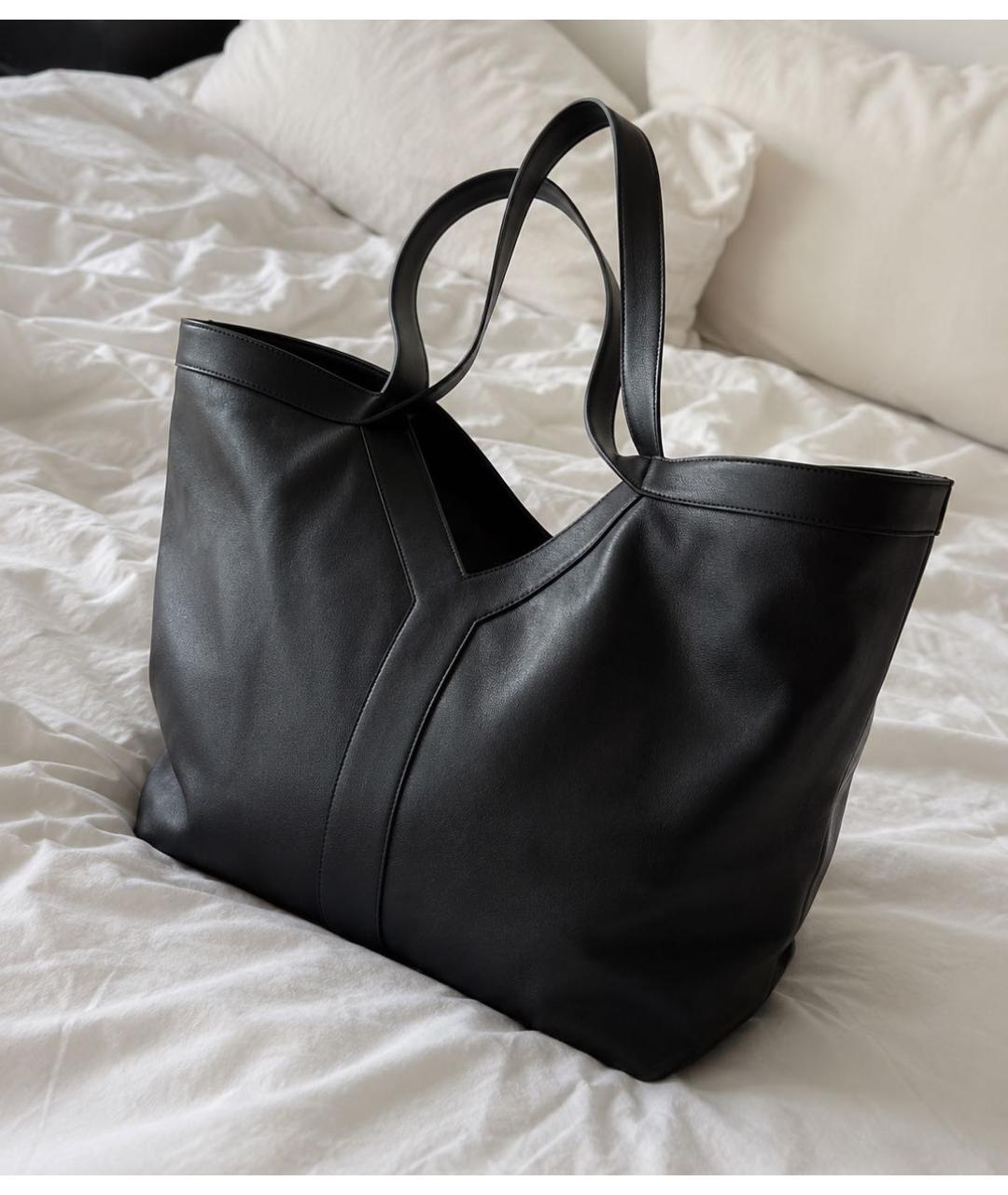 SAINT LAURENT Черная кожаная сумка тоут, фото 7